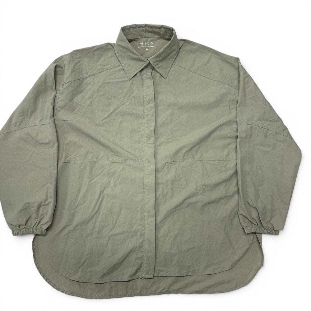 WILO The Label Nylon Snap Button Shirt Sage Green Oversized Utility Women Medium